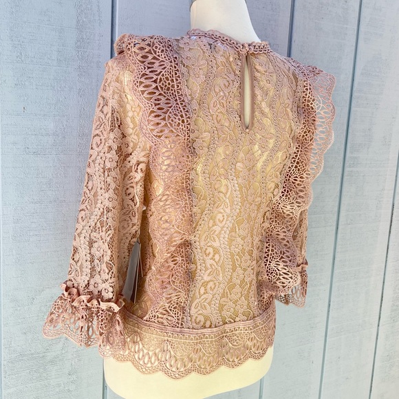 Melograno Rico Lace Blush Blouse See-through Top Long Sleeve - Picture 4 of 10